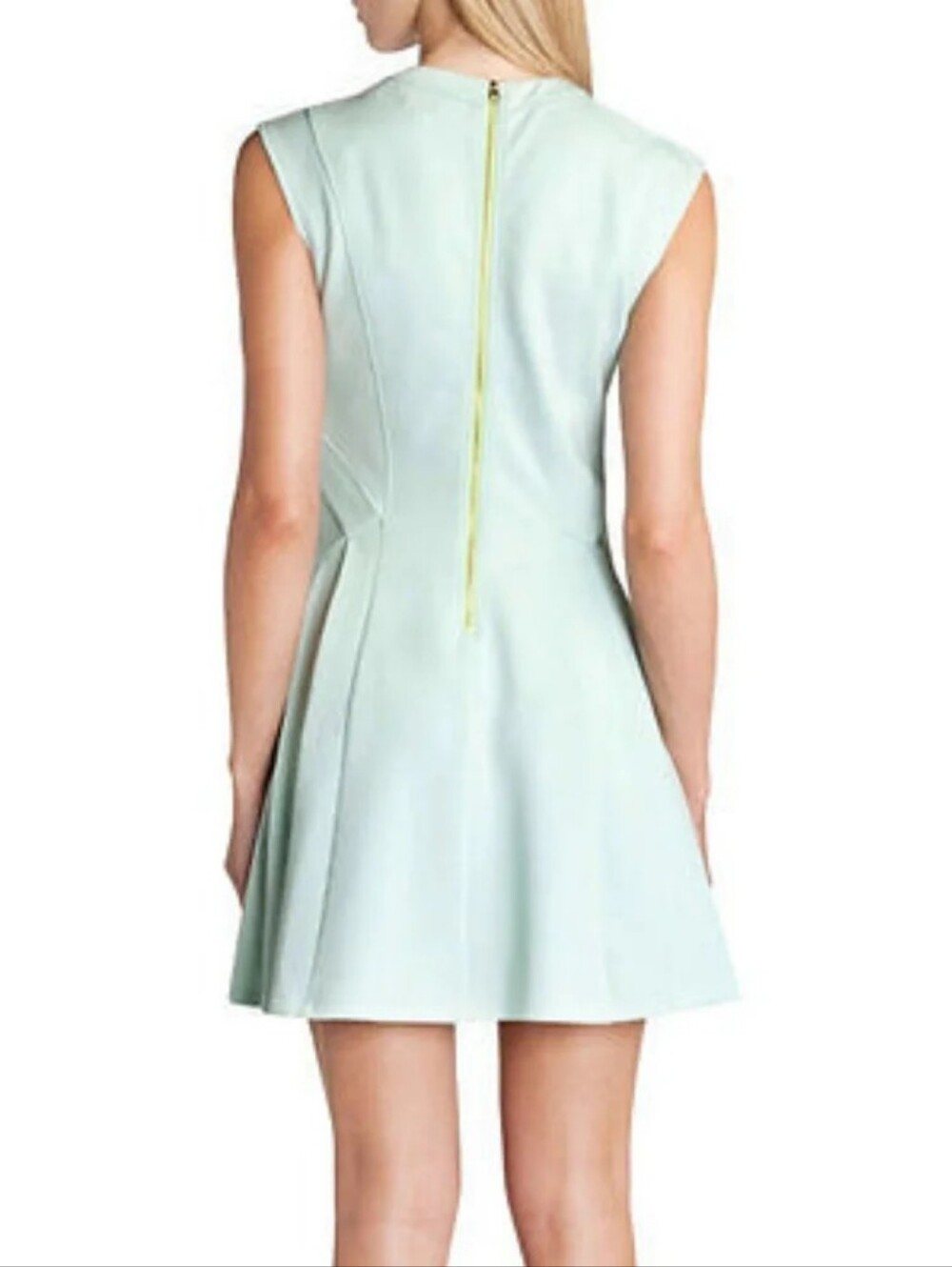Ted Baker Women's Mint Lime Green Cap-Sleeve Fit & Flare Scuba Mini Dress - Picture 3 of 8